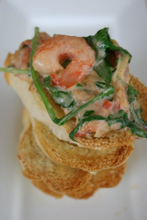 Chopped Shrimp Bruschetta with Arugula and Tarragon